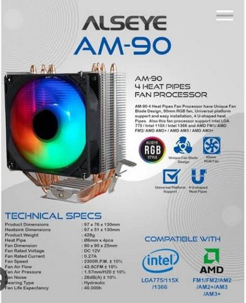 ALSEYE AM90 4 Heatpipe CPU Air Cooler