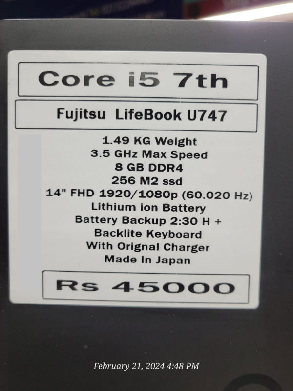 laptop Fujitsu ci5 7th generation price in pakistan